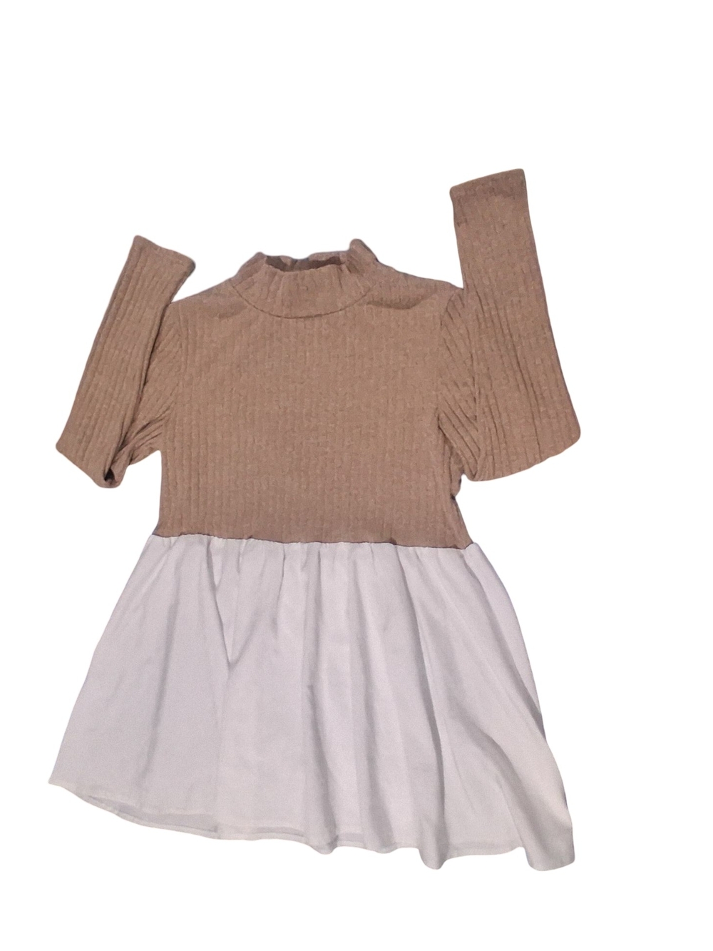 Mini Fit And Flare  Mock Neck Colorblock Ribbed Knit Long Sleeve Dress